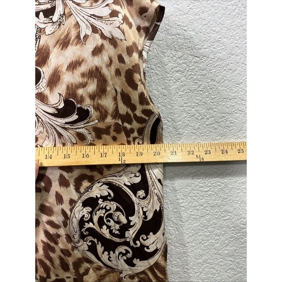St. John Animal Print Silk Cap Sleeve Top Sz 12 Large Floral Lightweight Blouse - Picture 3 of 8